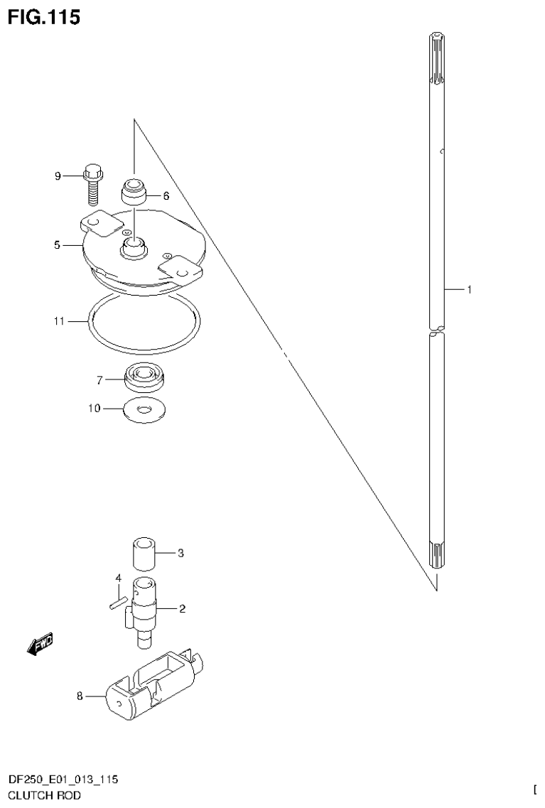 Suzuki DF200T, DF200Z, DF225T, DF225Z, DF250T, DF250Z CLUTCH ROD (DF250T E1) parts diagram